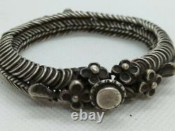 Tres Ancienne Bracelet Silver Massif Closure Screw With Flowers Ref D664