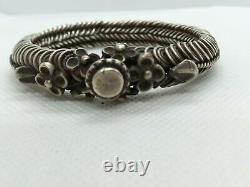 Tres Ancienne Bracelet Silver Massif Closure Screw With Flowers Ref D664