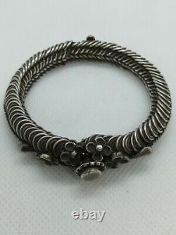 Tres Ancienne Bracelet Silver Massif Closure Screw With Flowers Ref D664