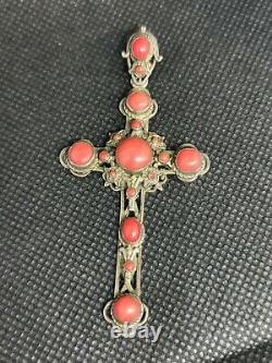 Tres Ancient Cross In Massive Silver And Coral Ref B796