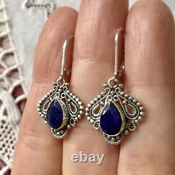 Tres Belles Anciennes Earrings In Silver Massif Used Natural Sapphire