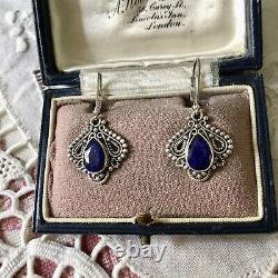 Tres Belles Anciennes Earrings In Silver Massif Used Natural Sapphire