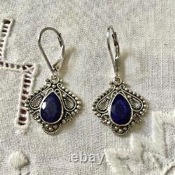 Tres Belles Anciennes Earrings In Silver Massif Used Natural Sapphire