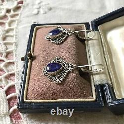 Tres Belles Anciennes Earrings In Silver Massif Used Natural Sapphire