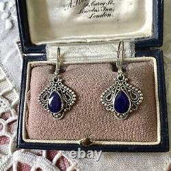 Tres Belles Anciennes Earrings In Silver Massif Used Natural Sapphire