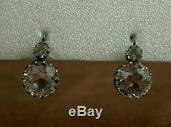 Tres Jolie Pair Of Old Earrings Silver & Grosses Pierres Blanches