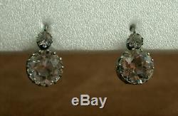 Tres Jolie Pair Of Old Earrings Silver & Grosses Pierres Blanches