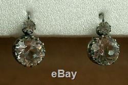 Tres Jolie Pair Of Old Earrings Silver & Grosses Pierres Blanches