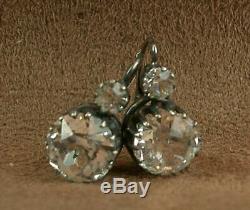 Tres Jolie Pair Of Old Earrings Silver & Grosses Pierres Blanches