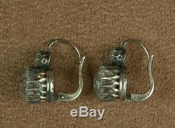 Tres Jolie Pair Of Old Earrings Silver & Grosses Pierres Blanches