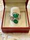Unique Antique Ring 2 Emeralds Solid Silver Handcrafted Engravings