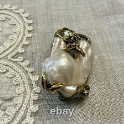 Unique Baroque Pearl, Silver, Gold, Rare Antique Designer Brooch