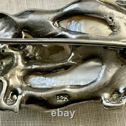 Unique Baroque Pearl, Silver, Gold, Rare Antique Designer Brooch