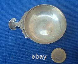 V68 Rare Small Tastevin Silver Wine Cup Kidney Handle Engraved Flower Antique