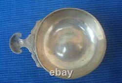 V68 Rare Small Tastevin Silver Wine Cup Kidney Handle Engraved Flower Antique