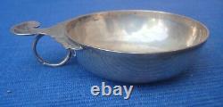 V68 Rare Small Tastevin Silver Wine Cup Kidney Handle Engraved Flower Antique