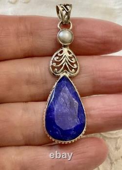 VERITABLE ENORMOUS SAPPHIRE, PEARL, MASSIVE SILVER, BEAUTIFUL ANTIQUE PENDANT