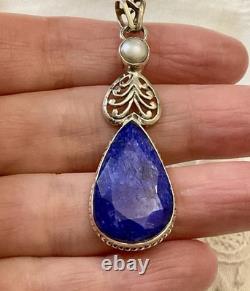 VERITABLE ENORMOUS SAPPHIRE, PEARL, MASSIVE SILVER, BEAUTIFUL ANTIQUE PENDANT
