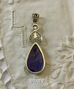 VERITABLE ENORMOUS SAPPHIRE, PEARL, MASSIVE SILVER, BEAUTIFUL ANTIQUE PENDANT