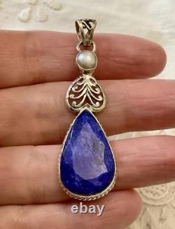 VERITABLE ENORMOUS SAPPHIRE, PEARL, MASSIVE SILVER, BEAUTIFUL ANTIQUE PENDANT