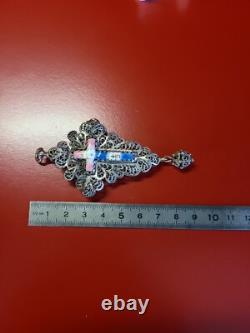 Very Beautiful Antique Solid Silver Filigree Enamel Cross