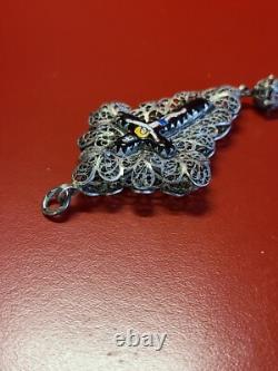 Very Beautiful Antique Solid Silver Filigree Enamel Cross