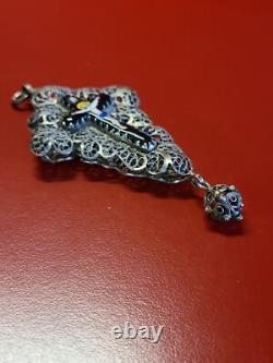 Very Beautiful Antique Solid Silver Filigree Enamel Cross