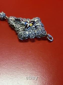 Very Beautiful Antique Solid Silver Filigree Enamel Cross