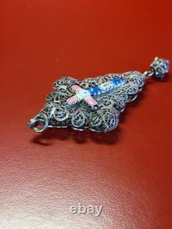 Very Beautiful Antique Solid Silver Filigree Enamel Cross