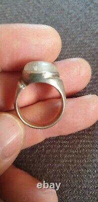 Very Beautiful Antique Solid Silver Ring with Moonstone 1.8 CM Diameter Size 57