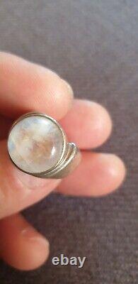 Very Beautiful Antique Solid Silver Ring with Moonstone 1.8 CM Diameter Size 57