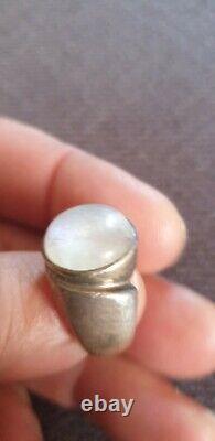 Very Beautiful Antique Solid Silver Ring with Moonstone 1.8 CM Diameter Size 57