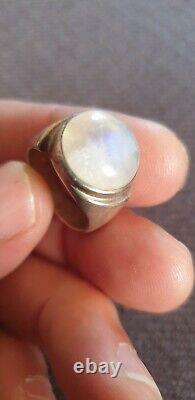 Very Beautiful Antique Solid Silver Ring with Moonstone 1.8 CM Diameter Size 57