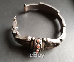 Very Beautiful Ethnic Bracelet Old Solid Silver And Coral, Punch Boar