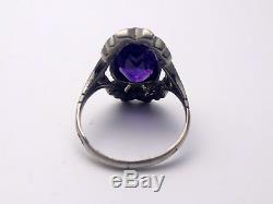 Very Beautiful Old Amethyst And Marcasite Antique Ring Art Deco T51