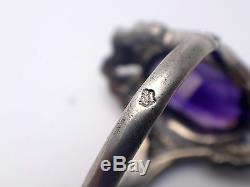 Very Beautiful Old Amethyst And Marcasite Antique Ring Art Deco T51