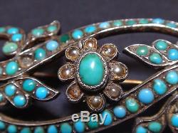 Very Beautiful Old Brooch In Sterling Silver Russian Beads And Turquoises