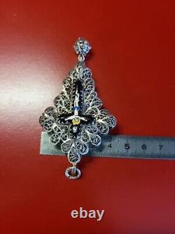 Very Beautiful Old Solid Silver Enamel Filigree Cross