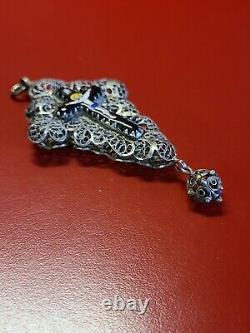 Very Beautiful Old Solid Silver Enamel Filigree Cross