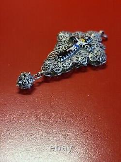 Very Beautiful Old Solid Silver Enamel Filigree Cross