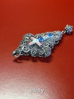 Very Beautiful Old Solid Silver Enamel Filigree Cross