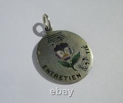 Very Rare French Pendant Antique XIX Enamel Thought Message Rebus Solid Silver