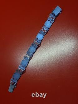 Very beautiful antique articulated bracelet in solid silver and green cabochons