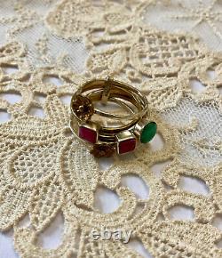 Vintage 5-in-1 Harem Ring in Solid Silver and Gold - Natural Ruby and Emerald Flower