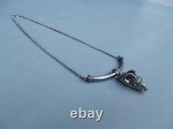 Vintage 925 Solid Silver Choker Necklace with Ram Head Pendant