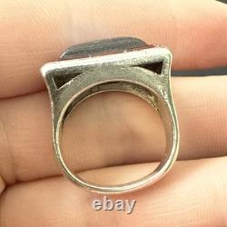 Vintage 925 Solid Silver Ring Band Designer Tank Sapphire