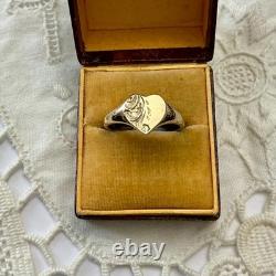 Vintage Art Deco Heart Ring in Solid Silver Vermeil with Chased Engravings