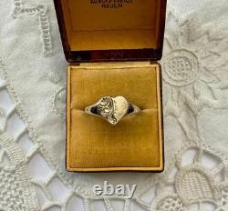 Vintage Art Deco Heart Ring in Solid Silver Vermeil with Chased Engravings