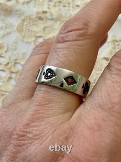 Vintage Art Deco Solid Silver Ring Playing Cards Spade Diamond Club Heart