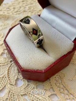 Vintage Art Deco Solid Silver Ring Playing Cards Spade Diamond Club Heart
